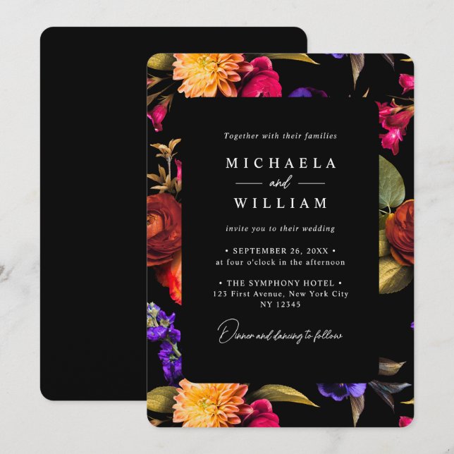 Elegant Vibrant Floral Wedding Invitation (Front/Back)