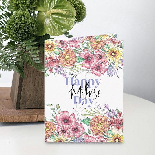 Elegant Vibrant Flowers Leaves Mothers Day Card