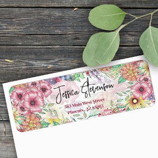 Elegant Vibrant Flowers Leaves Return Address