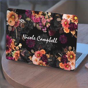 Elegant Vibrant Fuchsia Orange Floral Monogram HP Laptop Skin