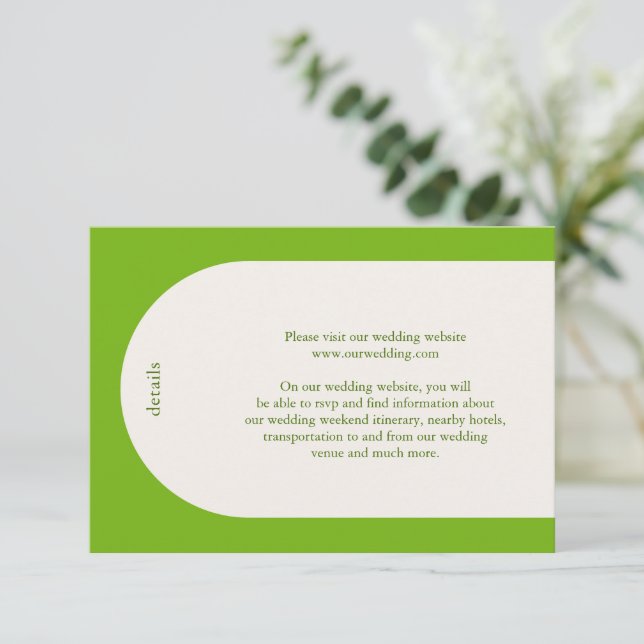 Elegant Vibrant Green Arch Modern Wedding Enclosure Card (Standing Front)