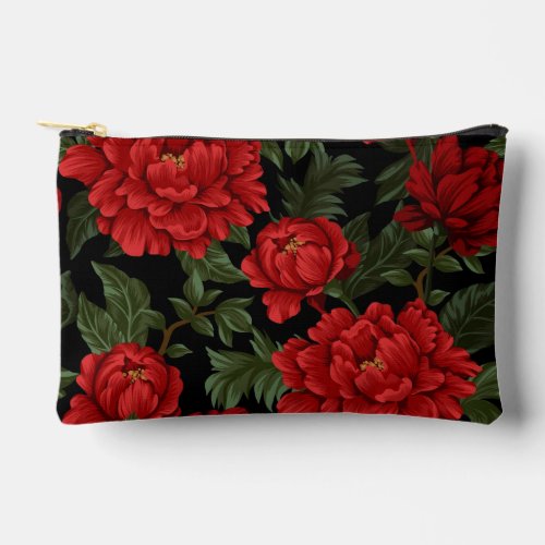 Elegant Vibrant Red Peonies In Bloom Accessory Pouch