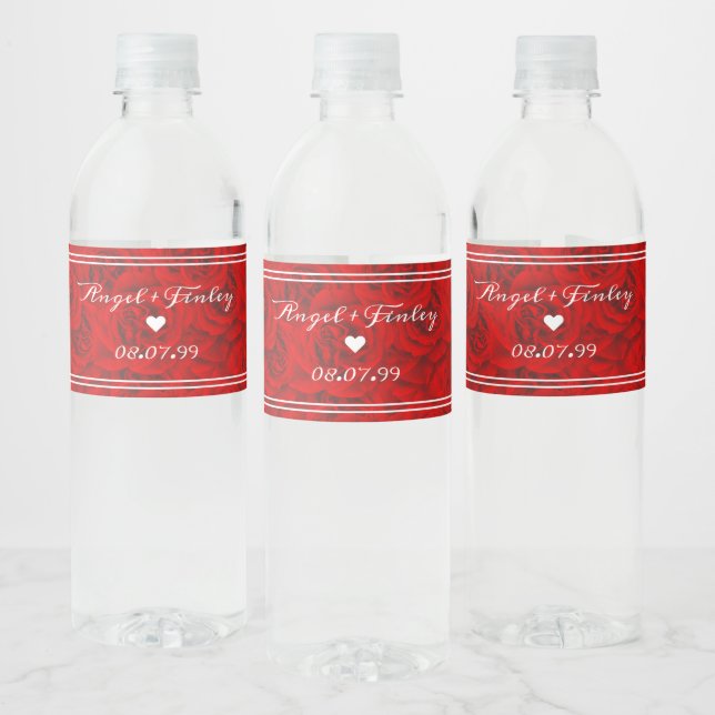   Elegant Vibrant Red Rose Aesthetic Chic Romantic Water Bottle Label (Bottles)