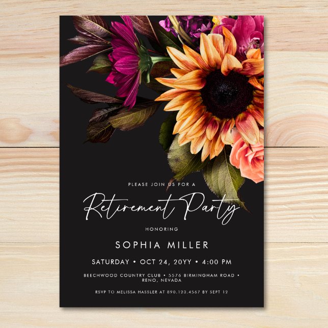 Elegant Vibrant Sunflower Floral Retirement Party Invitation (Elegant Vibrant Sunflower Floral Retirement Party Invitation)