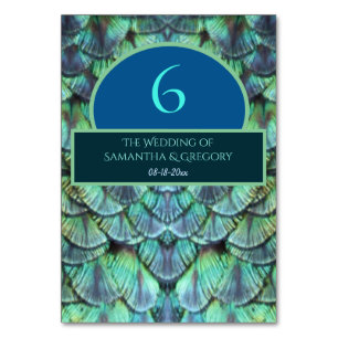 Elegant Vibrant Teal Peacock Feather Wedding Table Table Number