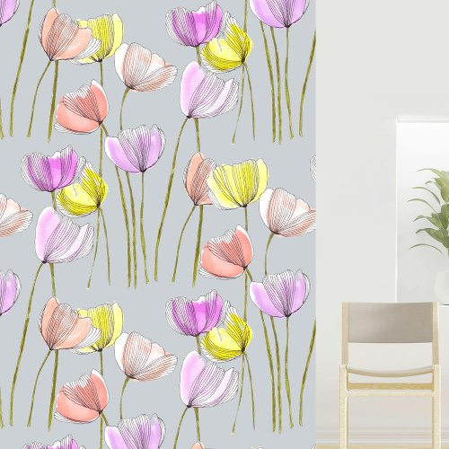Elegant Vibrant Watercolor and Ink Tulips Wallpaper