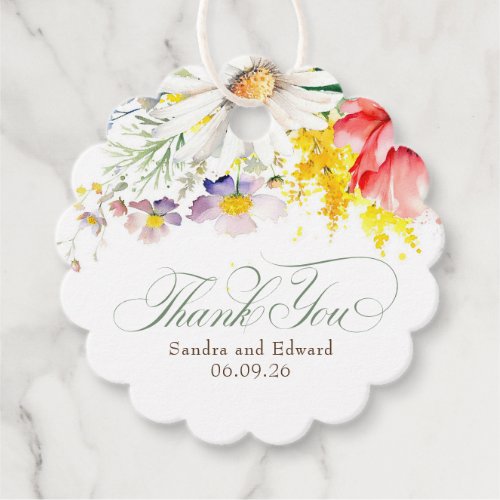 Elegant Vibrant Wildflowers Thank You Favor Tags