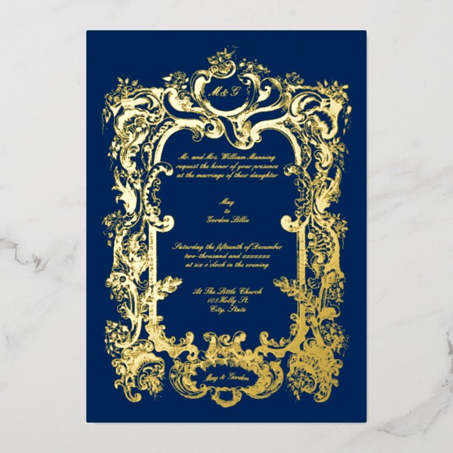Elegant Victorian 1845 Cartouche Foil Invitation (Front)