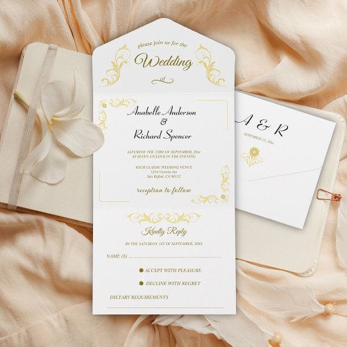 Elegant Victorian All in One Wedding  All In One Invitation