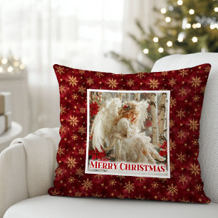 Elegant Victorian Angel Red Gold Decorative Xmas Throw Pillow