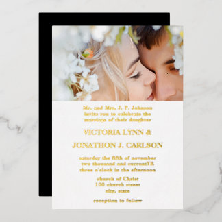 Elegant Victorian Ball Gold Photo Wedding  Foil Invitation