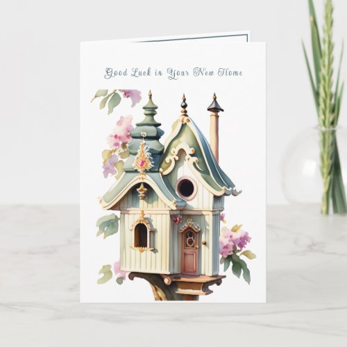Elegant Victorian Birdhouse Good Luck New Home Card