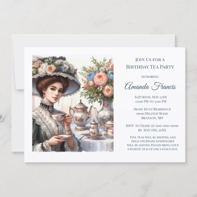 Elegant Victorian Birthday Tea Party  Invitation (Front)