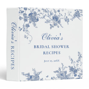 Elegant Victorian Blue Floral Bridal Shower Recipe 3 Ring Binder