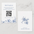Elegant Victorian Blue Floral QR code Details Enclosure Card | Zazzle