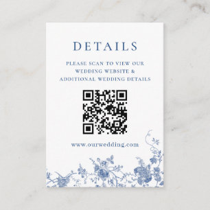 Elegant Victorian Blue Floral QR code Details Enclosure Card