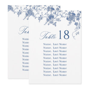 Elegant Victorian Blue Floral Seating Chart Cards