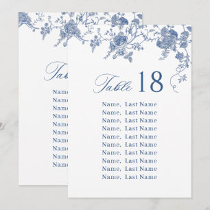 Elegant Victorian Blue Floral Seating Chart Cards