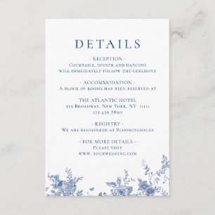 Elegant Victorian Blue Floral Wedding Details Enclosure Card