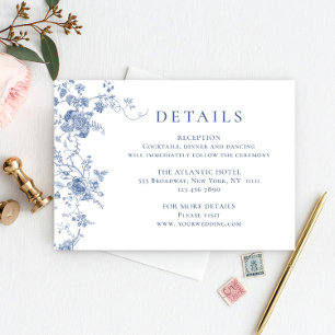 Elegant Victorian Blue Floral Wedding Details Enclosure Card