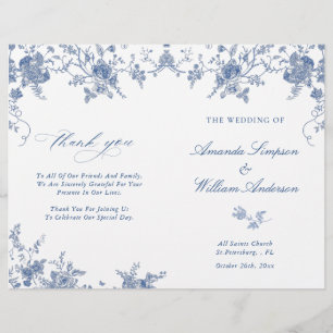 Elegant Victorian Blue Floral Wedding Program