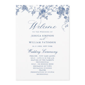 Elegant Victorian Blue Floral Wedding Program