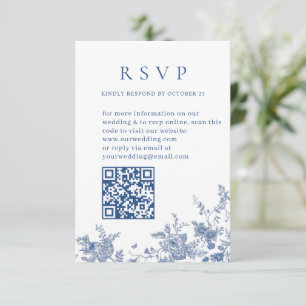 Elegant Victorian Blue Floral Wedding QR code RSVP Card