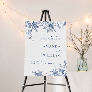 Elegant Victorian Blue Floral WELCOME Wedding Foam Board