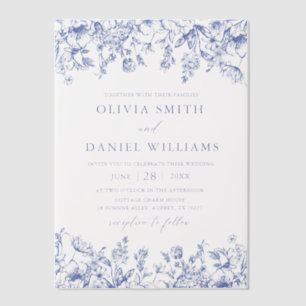 Elegant Victorian Blue Floral Wildflower Wedding Vellum Invitations