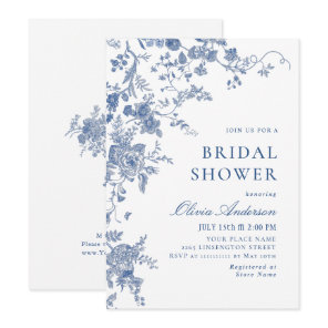 Elegant Victorian Blue French Floral BRIDAL SHOWER Invitation