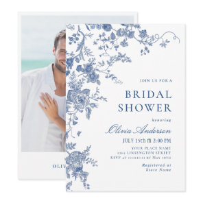 Elegant Victorian Blue French Floral BRIDAL SHOWER Invitation