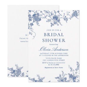 Elegant Victorian Blue French Floral BRIDAL SHOWER Invitation