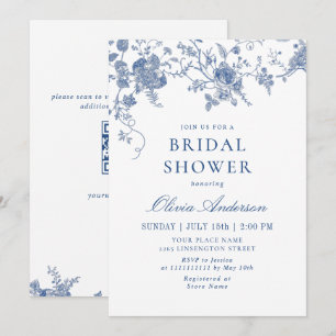 Elegant Victorian Blue French Floral BRIDAL SHOWER Invitation