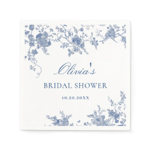 Elegant Victorian Blue French Floral Bridal Shower Napkins