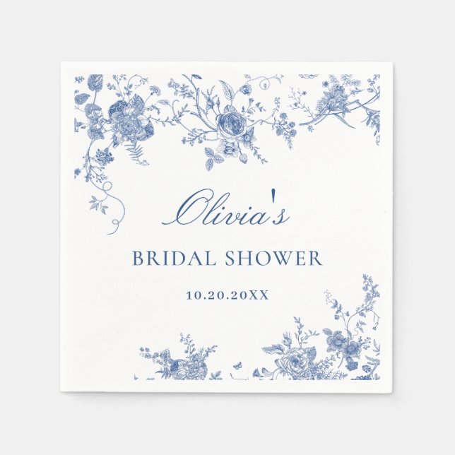 Elegant Victorian Blue French Floral Bridal Shower Napkins (Front)