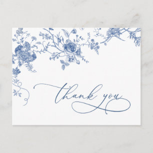 Elegant Victorian Blue French Floral Thank You Postcard