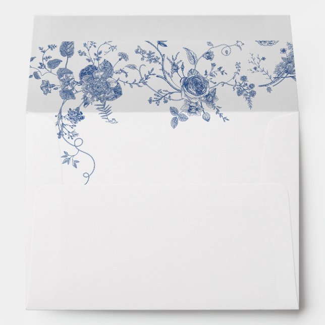 Elegant Victorian Blue French Floral Wedding Envelope (Back (Bottom))
