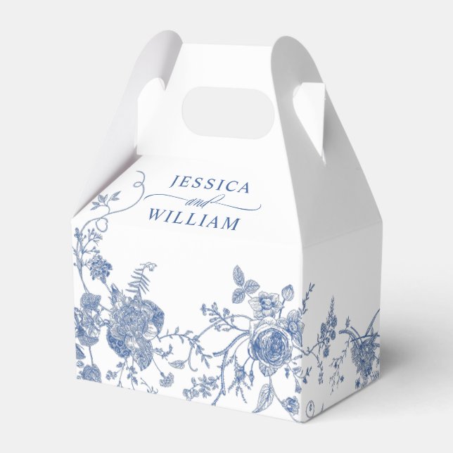 Elegant Victorian Blue French Floral Wedding Favor Boxes (Front Side)