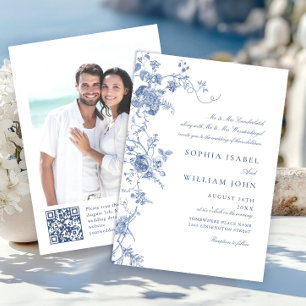 Elegant Victorian Blue French Floral Wedding Invitation