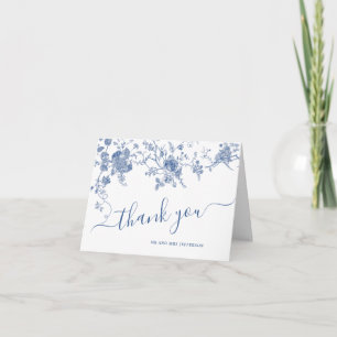 Elegant Victorian Blue French Floral Wedding Letterpress Thank You Card