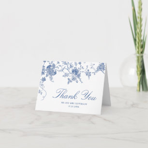 Elegant Victorian Blue French Floral Wedding Letterpress Thank You Card
