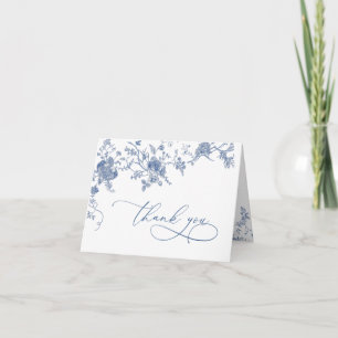 Elegant Victorian Blue French Floral Wedding Letterpress Thank You Card