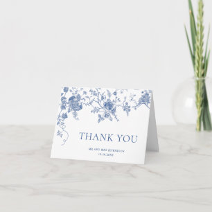 Elegant Victorian Blue French Floral Wedding Letterpress Thank You Card
