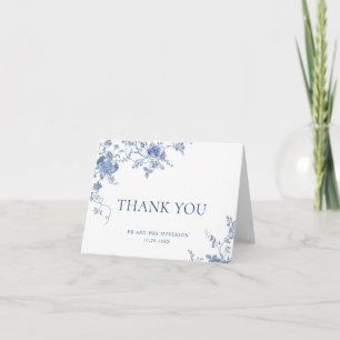 Elegant Victorian Blue French Floral Wedding Letterpress Thank You Card