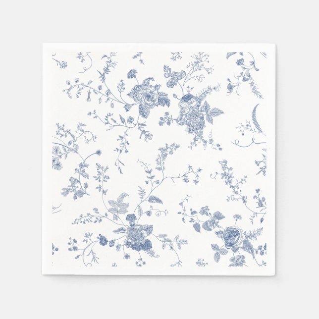Elegant Victorian Blue French Floral Wedding Napkins (Front)