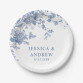 Elegant Victorian Blue French Floral Bridal Shower Paper Plates