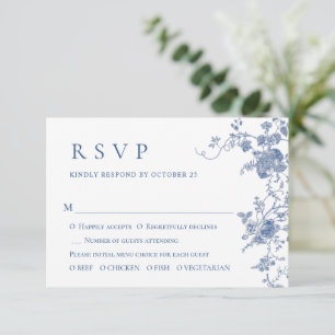 Elegant Victorian Blue French Floral Wedding RSVP Card