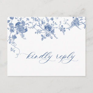 Elegant Victorian Blue French Floral Wedding RSVP Postcard