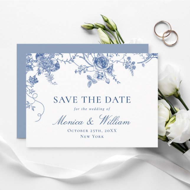 Elegant Victorian Blue French Floral Wedding Save The Date (Creator Uploaded)