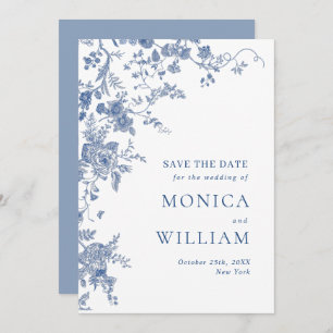 Elegant Victorian Blue French Floral Wedding Save The Date